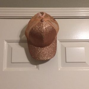Ponytail hole rose gold glitter hat
